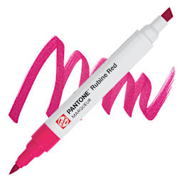 Pantone Dual Tip Marker - Rubine Red, swatch and marker