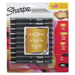Sharpie Creative Acrylic Markers - Set of 10, Metallic Colors, Fine Tip, front of packaging