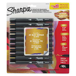 Sharpie Creative Acrylic Markers - Set of 10, Metallic Colors, Brush Tip, front of packaging