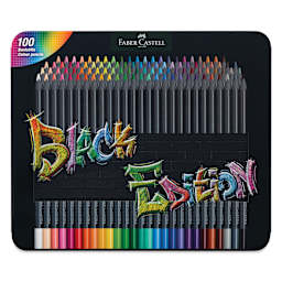 Faber-Castell Black Edition Colored Pencils - Assorted Colors, Tin Set of 100, front of the packaging