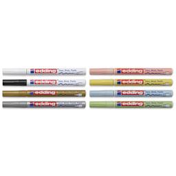 Edding Gloss Paint Markers - Pastel Colors, Set of 8, Round Nib, 1-2 mm, laid out with caps on