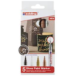 Edding Gloss Paint Markers - Metallic Colors, Set of 5, Calligraphy Nib, 1-5 mm, front of the packaging