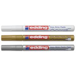 Edding Gloss Paint Markers - Metallic Colors, Set of 3, Round Nib, 0.8 mm, laid out with caps on