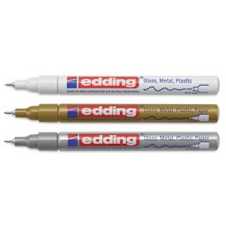 Edding Gloss Paint Markers - Metallic Colors, Set of 3, Round Nib, 0.8 mm, laid out with caps off