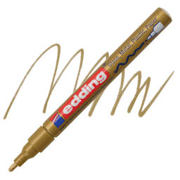 Edding Gloss Paint Marker - Gold, Round Nib, 1-2 mm, swatch and marker