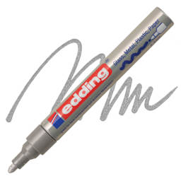 Edding Gloss Paint Marker - Silver, Round Nib, 2-4 mm, swatch and marker