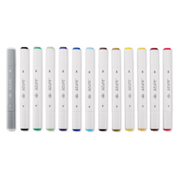 Royal & Langnickel Azure Dual Tip Markers - Set of 13, Basic Colors, markers laid out