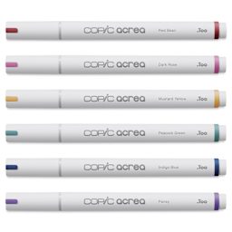 Copic Acrea Paint Markers - Deep Colors, Set of 6, markers laid out
