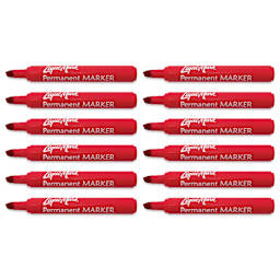 Liqui-Mark Permanent Markers- Pkg of 12, Red, Chisel Tip with caps off