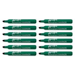 Liqui-Mark Permanent Markers- Pkg of 12, Green, Chisel Tip with caps off