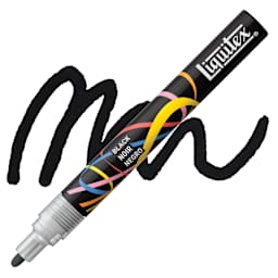 Liquitex Marker - Black, Bullet Tip, 2 mm marker with swatch