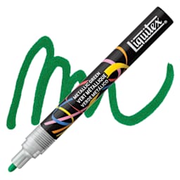 Liquitex Marker - Metallic Green, Bullet Tip, 2 mm marker with swatch