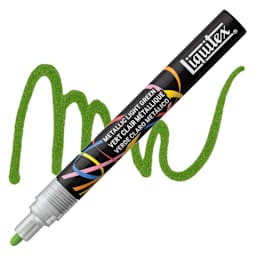 Liquitex Marker - Metallic Light Green, Bullet Tip, 2 mm marker with swatch
