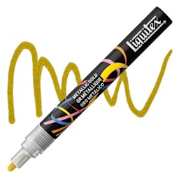 Liquitex Marker - Metallic Gold, Bullet Tip, 2 mm marker with swatch