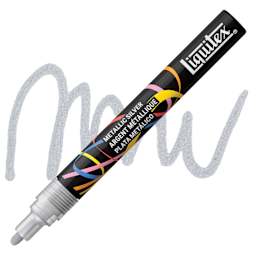 Liquitex Marker - Metallic Silver, Bullet Tip, 2 mm marker with swatch