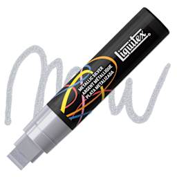 Liquitex Marker - Metallic Silver, Chisel Tip, 15 mm marker with swatch