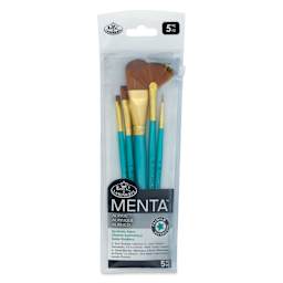 Royal & Langnickel Menta Synthetic Sable Brushes - Set of 5, Oval Wash Variety, front of packaging