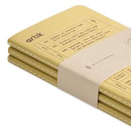 Artik Singer Sewn Notebook - Olive, 3-1/2" x 5-1/2", Dot Grid, Pkg of 3