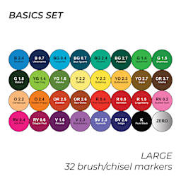 Olo Dual Tip Marker Carry Case - Set of 32, Basic Colors, swatches