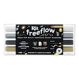 Rit FreeFlow Dual-Tip Multi-Surface Paint Markers - Set of 4, Monochrome, front of packaging