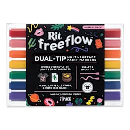 Rit FreeFlow Dual-Tip Multi-Surface Paint Marker Sets - Set of 7, Primary, front of packaging