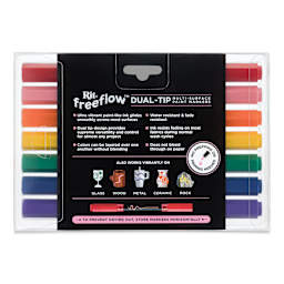 Rit FreeFlow Dual-Tip Multi-Surface Paint Marker Sets - Set of 7, Primary, back of packaging