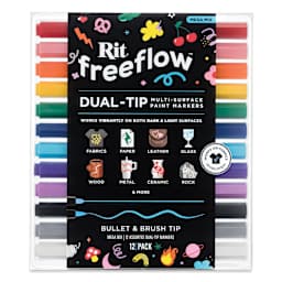 Rit FreeFlow Dual-Tip Multi-Surface Paint Marker Sets - Set of 12, Mega Mix, front of packaging
