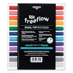 Rit FreeFlow Dual-Tip Multi-Surface Paint Marker Sets - Set of 12, Mega Mix, back of packaging