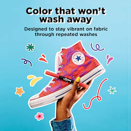 Color that won't wash away. Designed to stay vibrant on fabric through repeated washes.