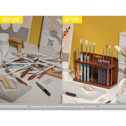 Meeden Pro Brush Holder - Single Tier, before and after.