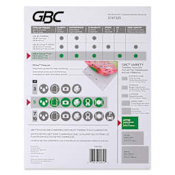 GBC EZUse UV Thermal Laminating Pouches - Pkg of 100, 5ml back of packaging