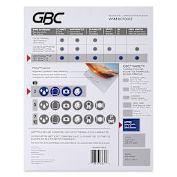 GBC EZUse UV Thermal Laminating Pouches - Pkg of 100, 3ml back of packaging
