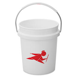 Blick Mini Bucket - White with Red Running Man, 14 oz with handle above bucket