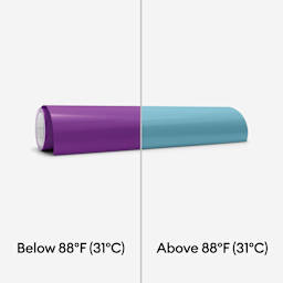 Cricut Heat Color-Changing Permanent Vinyl - Purple/Turquoise, 12" x 24" demonstrating color change, roll