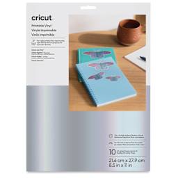 Cricut Printable Vinyl - Silver, 8-1/2" x 11", Pkg of 10 front of packaging