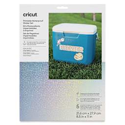 Cricut Printable Waterproof Sticker Set - White, 8-1/2" x 11", Pkg of 5 front of packaging