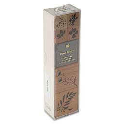 Rico Design Paper Poetry Stamp Set - Set of 7, Floral Motifs front of packaging, angled view