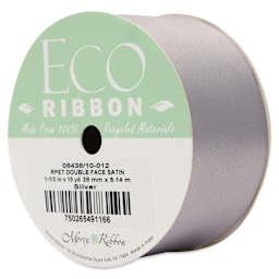 Morex Recycled Double Faced Satin Ribbon - Silver, 1-1/2" x 10 yd, at an angle