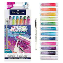 Faber Castell Art Crayons - Set of 12, Iridescent 1 Colors, packaging and contents