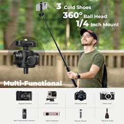 3 cold shoes, 360 degree ball head, 1/4 inch mount