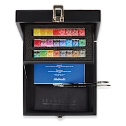 Sennelier French Artists' Watercolor Set, 24-Color Half Pan Black Wood Box Set