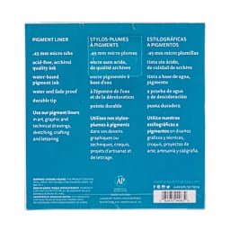Art Alternatives Pigment Liner - Set of 12, Assorted Colors, .45 back of packaging