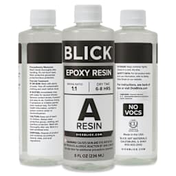 Front, back, and side of Blick Epoxy part A 16 oz bottle.