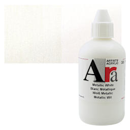 Ara Artists’ Acrylic Paint - Metallic White, 250 ml bottle and swatch