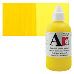Ara Artists’ Acrylic Paint - Cadmium Yellow Medium, 250 ml bottle and swatch