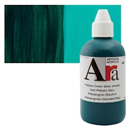 Ara Artists’ Acrylic Paint - Phthalo Green Blue Shade, 250 ml bottle and swatch
