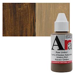 Ara Artists’ Acrylic Paint - Raw Umber, 100 ml bottle and swatch