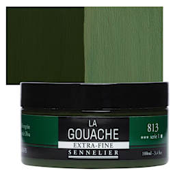 Sennelier Extra Fine Gouache - Olive Green, 100 ml Jar and swatch