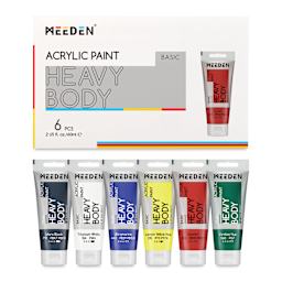 Meeden Heavy Body Acrylic Paints - Set of 6, Basic Colors, 60 ml tubes