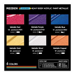 Meeden Heavy Body Acrylic Paints- Set of 6, Metallic Colors, 60 ml tubes back of package